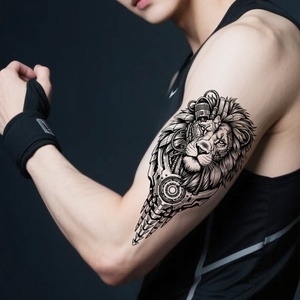 Autocollant de <span class=keywords><strong>tatouage</strong></span> temporaire réaliste imperméable noir et gris, motif <span class=keywords><strong>lion</strong></span>, aigle, crâne, faux <span class=keywords><strong>tatouage</strong></span> pour hommes, art corporel. - Product Image 1