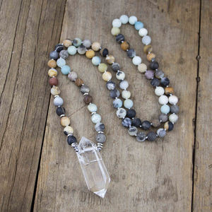 Collier perlé d'amazonite mat <span class=keywords><strong>BD</strong></span>-A159, 108 perles Mala, perles de cristal à Double Quartz nouée, perles de prière de Yoga - Product Image 6