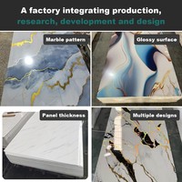 Panel PVC Lapis UV Motif Marmer Eropa, Cetak Urat, Mengkilap, Tahan Air, Permukaan Rata, Tepi Persegi, untuk Penggunaan Hotel dan Rumah Tangga