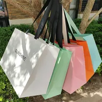Sac cadeau mini de luxe en papier d'art durable et écologique, avec poignée en ruban, imperméable, recyclable, avec logos imprimés par laminage