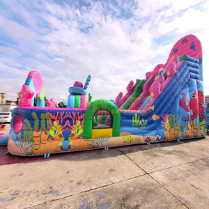 Castillo inflable gigante para niños con tobogán, autobús escolar inflable Candyland con pista de obstáculos. - Product Image 6