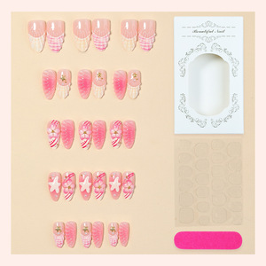 30 <span class=keywords><strong>faux</strong></span> <span class=keywords><strong>ongles</strong></span> <span class=keywords><strong>avec</strong></span> colle gelée, motif fleur et coquillage, style français amande, couvrance totale, capsules 3D à presser - Product Image 2