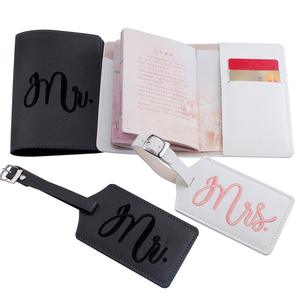 Etiqueta de equipaje para Mr. Y <span class=keywords><strong>Mrs</strong></span>, cubierta de pasaporte bordada para luna de miel, regalo de boda, porta pasaporte, 4 Uds. Por Set - Product Image 3