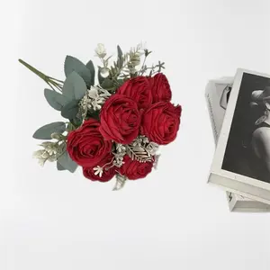 Penjualan terlaris 9 Kepala austin rose buatan kualitas terbaik real touch lateks sutra peony bunga single stem Bunga mawar buatan