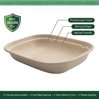 Robuuste 1100ml U-vormige dienblad van bagasse (plantenresten), hittebestendig, milieuvriendelijk, recyclebaar, voor catering.