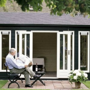 Caseta de jardín de madera tratada a presión, estilo tradicional, con puertas y ventanas de vidrio, para sala de té o - Product Image 2