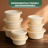 Conteneur alimentaire biodégradable en amidon de maïs, bol rond jetable avec couvercle pour l'emballage de plats à emporter, logo personnalisé