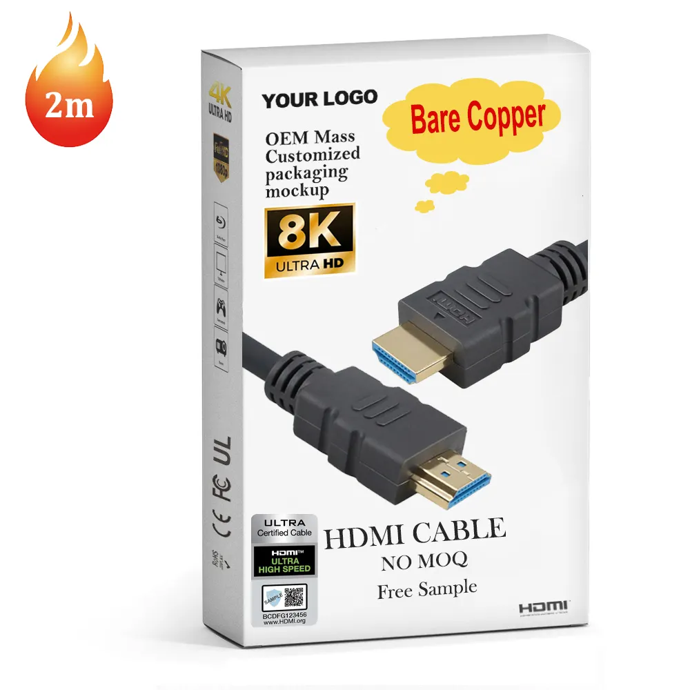 2m HDMI Cáp V2.1 8K @ 60Hz mạ vàng Nam hỗ trợ UHD TV PC máy chiếu HDMI để Analog modulator