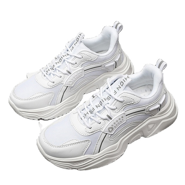 Breathable Soft Soled Dad Shoes for Spring and Autumn Seasons, Women's Solid Color Mesh Thick Soled Casual Sports Shoes