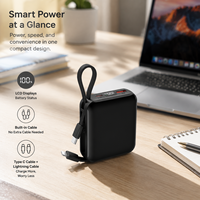 Banco de Energía Portátil de 10000mAh con Cable Dual Integrado Tipo C, Carga Rápida PD de 22.5W, Pantalla LCD, Paquete de Batería