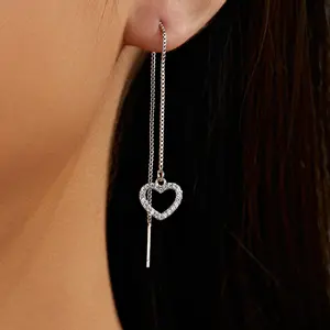 Sweet Heart-Shape Brass Earrings Platinum Plated Dangling Drop Design Flower Pattern Jewelry Sets Anniversaries
