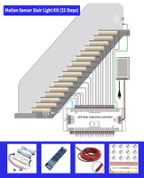 Kit d'éclairage d'escalier LED de haute qualité avec contrôleur de capteur de gradation à 32 niveaux et capteur de mouvement PIR Corps en plastique IP65