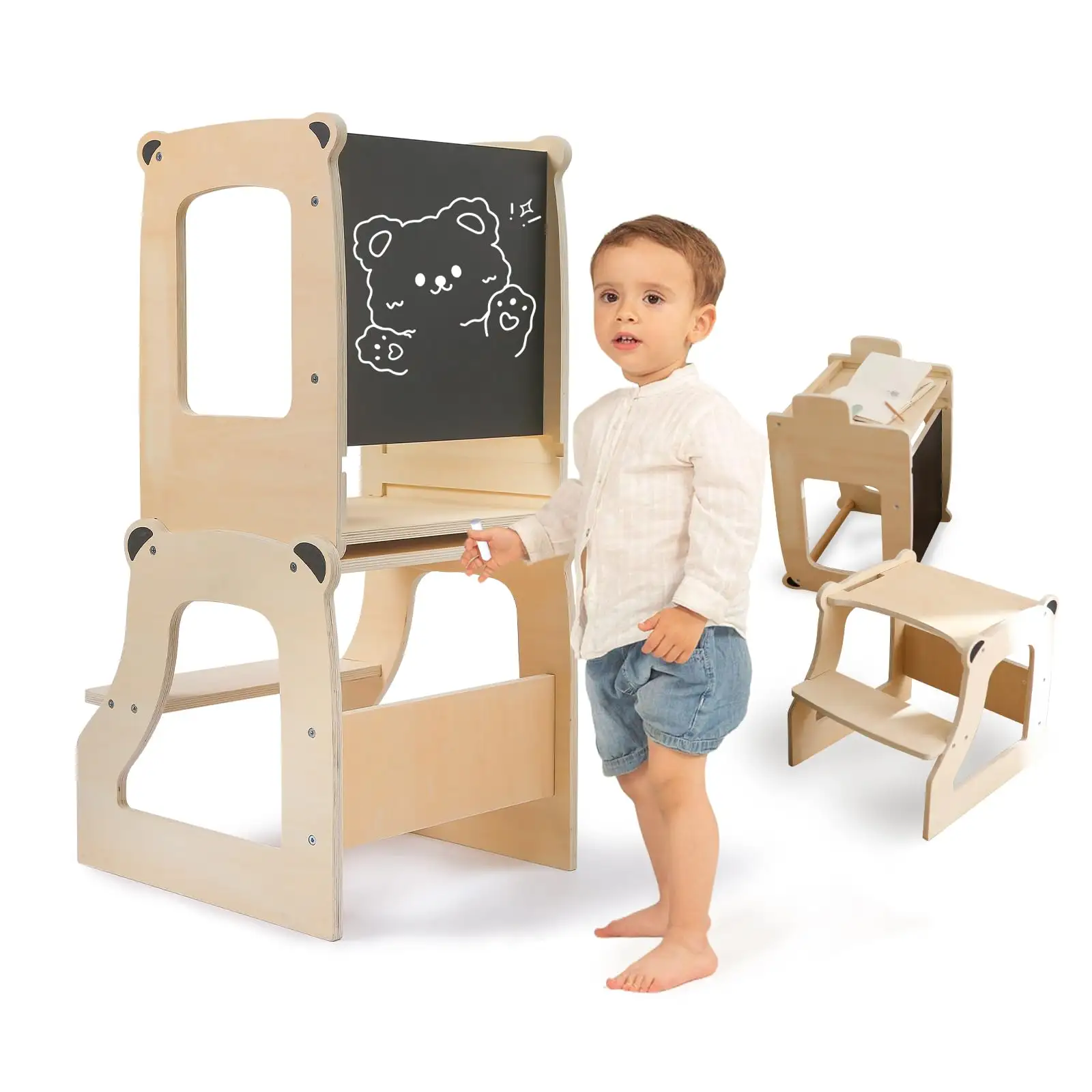 Nhà Bếp Trợ Giúp Bằng Gỗ Có Thể Gập Lại Toddler Montessori Học Tập Giáo Dục Tháp Tự Nhiên Học Tập Tháp-Bước Đá