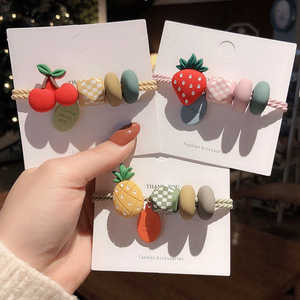 Coletero de pelo estilo coreano con diseño de frutas, lindo y femenino, de alta elasticidad, para moños y coletas, ancho para niñas. - Product Image 1