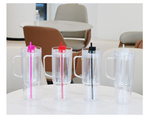 Vaso Tumbler Personalizado de 40oz de Gran Capacidad, Material PS, Plástico Deportivo de Doble Capa, DIY, Se Puede Agregar Purpurina, con Pajita - Product Image 6