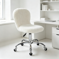 Silla de Oficina Ergonómica Moderna sin Brazos en Tela de Piel Sintética Blanca para el Hogar o Sala de Conferencias, Sillas Giratorias para Oficina en Casa