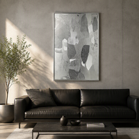 FLOLENCO Peinture murale décorative abstraite monochrome moderne, cadre en métal argenté, toile texturée pour maison minimaliste