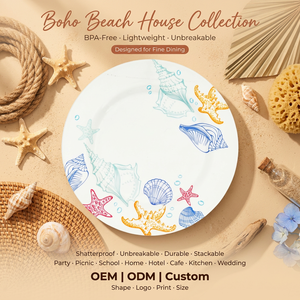 Plato de Melamina con Diseño de Concha Marina, 8 Pulgadas, Blanco, Redondo y Plano, para Niños, Fiesta de Cumpleaños con Temática Submarina, OEM ODM - Product Image 1