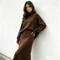 Ensemble deux pièces en tricot effet cachemire pour femme, pull ample à manches chauve-souris + jupe longue côtelée moulante, tenue élégante en tricot pour l'hiver