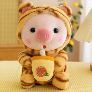 Vente en gros, peluche douce personnalisée, poupée rose, perles Boba, tasse à thé au lait, animal en peluche mignon, petit cochon en peluche - Product Image 2