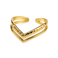 Bague ouverte double en V texturée en argent sterling S925, élégante et minimaliste, empilable, bijoux géométriques tendance pour femmes