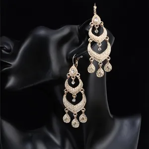 Classic Arabian Women Wedding Jewelry Earrings By Master Sculpted Moon-Shaped Double Drop Earrings