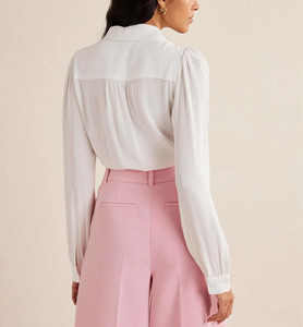 Vendita calda donne <span class=keywords><strong>top</strong></span> e camicetta davanti abbottonatura manica lunga <span class=keywords><strong>bianco</strong></span> tinta unita cotone camicie all'uncinetto camicetta donne eleganti - Product Image 2