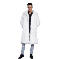 Nouveau manteau long en fausse fourrure noire pour homme, vêtement d'extérieur chaud pour l'hiver avec col en fourrure style lapin
