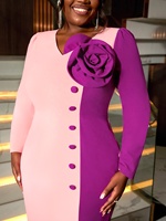 Robe de cérémonie élégante pour femmes, style patchwork africain, col en V, couleur unie, fleurs 3D, fente latérale, design fourreau, robe de travail de bureau