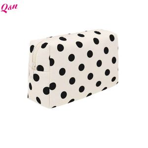 Bolsa de cosméticos personalizada, pequeña bolsa de maquillaje de lona con estampado de lunares, fabricantes personalizados - Product Image 3