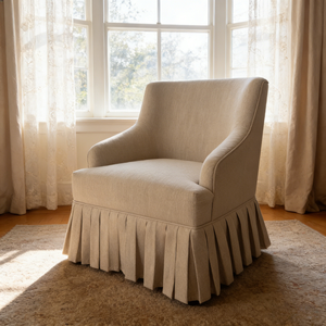Fauteuil d'appoint en coton de style français moderne avec jupe à volants, fauteuil rembourré pour salon, chambre à coucher, appartement - Product Image 1