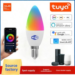 Lampe à LED intelligente WiFi en aluminium, lumière de bougie, commande vocale Alexa, RGBCW, lampe de table, ampoule pointue <span class=keywords><strong>E14</strong></span>, Tuya <span class=keywords><strong>Smart</strong></span> Life - Product Image 4