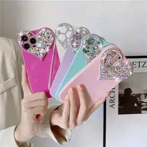 Coque de téléphone diamant pour iphone 13, 14 Pro Max, paillettes, cristal, amour, cœur, objectif d'appareil photo, coque de protection antichoc