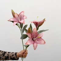 Fleurs artificielles vintage couleur automne, lys à 2 têtes, décoration simple pour salon et table à manger de style nordique