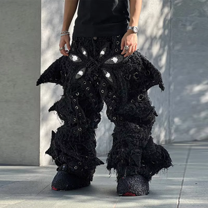 DiZNEW <span class=keywords><strong>Jeans</strong></span> Uomo Baggy a Righe Gamba Larga e Dritta Stile <span class=keywords><strong>Jogger</strong></span> a Vita Doppia e Svasati - Product Image 3