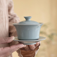 Gaiwan en céramique de type Ru Kiln Celadon Sancai, avec glaçure craquelée effet glace, pour service à thé Kung Fu, grande taille, patine évolutive, nouveauté