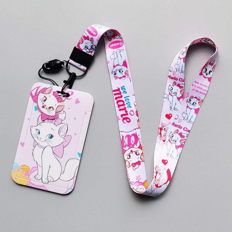 Lovely Cartoon the AristoCats Card Case Anti-Lost Campus Student ID Badge Card Holder Phone Neck Lanyards Marie Cat Card Cover Image 4