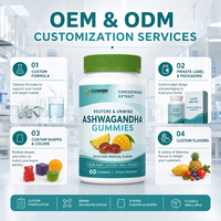 Gummies d'ashwagandha, 60 unités, saveur tropicale, vente en gros, marque privée, complément alimentaire