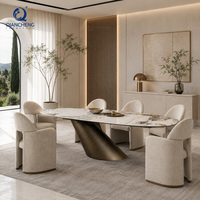 Table à manger en pierre frittée, base moderne en acier inoxydable, table de cuisine de luxe pour villa et maison, fournisseur en gros