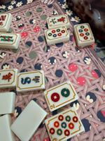 160 Pièces de Mahjong de Luxe American Sunday, Tuiles de Mahjong Colibris, Lapins Porte-Bonheur comme Cartes Joker, Lapin Beige à Couche Unique