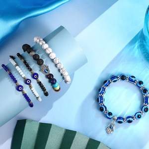 Bracciale con ciondolo in rilievo Fashion Evil Eye bulbo oculare blu <span class=keywords><strong>Hamza</strong></span> Stretch Hamsa Lucky Charm Bracelet - Product Image 1