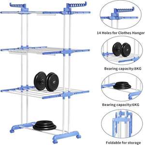 Séchoir à Linge sur Pieds à Trois Niveaux Multifonctionnel et Pliable pour Intérieur, avec Roulettes - Product Image 5