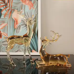 Acrylic Amber Reindeer Statue Transparent Plastic Elk Sculpture Christmas Jewelry Craft Festival Home Decoration Gifts