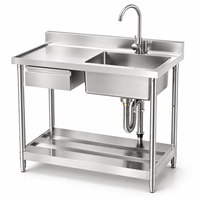 Évier de cuisine professionnel en acier inoxydable 304 de qualité industrielle, à cuve unique et pieds ronds, pour cuisine de restauration