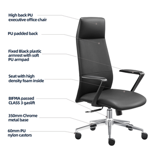 Silla de Oficina Ergonómica Ejecutiva, Respaldo Alto, Cuero PU, Giratoria, Soporte Lumbar Ajustable, Función de Inclinación, Ruedas, para Jefes - Product Image 5