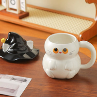 OEM ODM Nouvelle Tasse à Café en Céramique 3D Chat Mignon, Mug en Porcelaine Personnalisé Elfes Amusants pour Halloween, Tasse Cadeau, Tasse à Lait avec Couvercle Magique