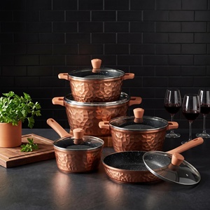 Juego <span class=keywords><strong>de</strong></span> Utensilios <span class=keywords><strong>de</strong></span> <span class=keywords><strong>Cocina</strong></span> Profesional <span class=keywords><strong>de</strong></span> 10 Piezas <span class=keywords><strong>de</strong></span> Aluminio Fundido a Presión, Antiadherente, con Acabado Martillado en Oro Rosa y Diamantes, <span class=keywords><strong>para</strong></span> <span class=keywords><strong>Cocina</strong></span> e Inducción - Product Image 1