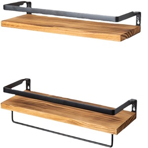 <b>Wall</b> <b>Mounted</b> Wooden <b>Shelf</b> With Metal Bar Storage Rack For Indoor Use - Product Image 5