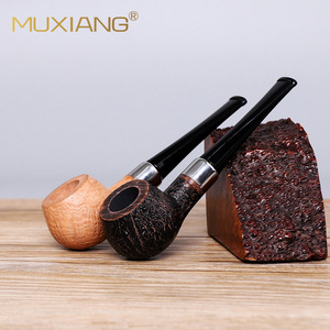 Muxiang Briar Wood Smoking Pipe Straight Type With Metal Ring Tobacco Pipe For Personal Gift - Product Image 3