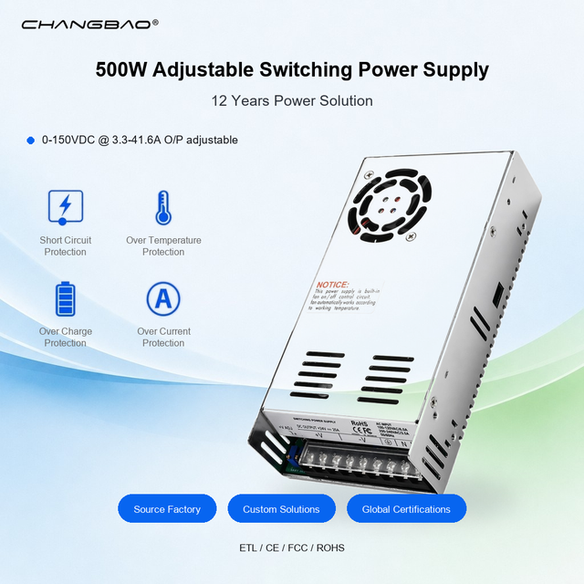 500W Adjustable Power Supply 12V 24V 36V 48V 60V 72V 80V 110V 220V 2A 4A 6A 8A 10A 20A 40A 500W AC DC Switching Power Supply